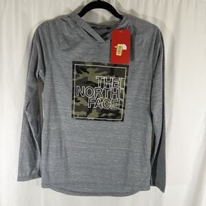 New North Face Hoodie Boys Large Heathered Grey Long Sleeve Lightweight Pullover